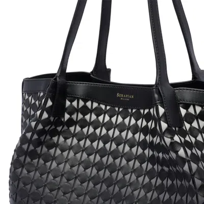 Serapian Small Secret Mosaico Leather Tote Bag In Black