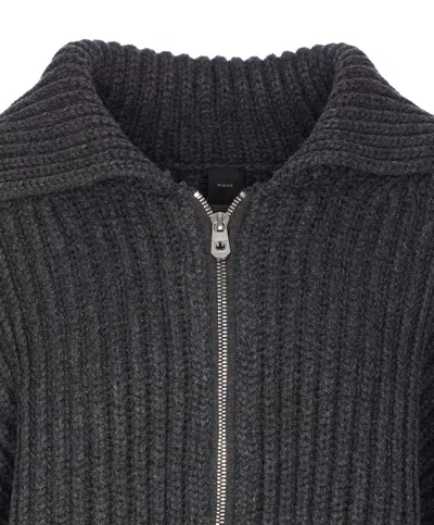 Pinko Crystal-embellished Ribbed Cardigan In Gray