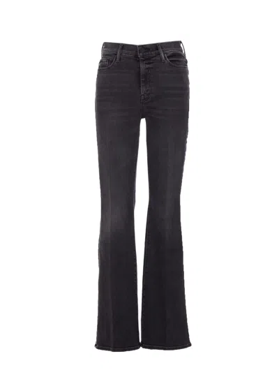 Mother Flared Leg Trousers Contrast Stitching In Black