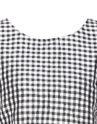 Ganni Sleeveless Checkered Ruffle Bow Tie Top In Black