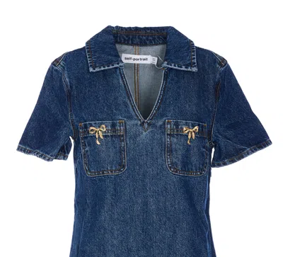 Self-portrait Crystal Bow Mini Denim Dress
