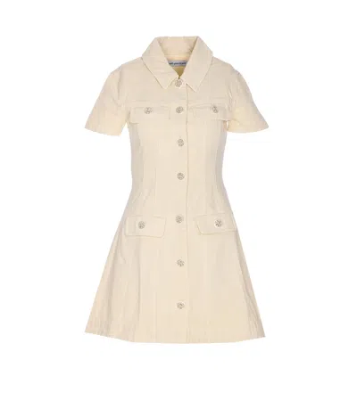 Self-portrait Structured Beige Dress With Classic Collar And Flap Pockets In Neutral