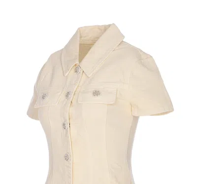 Self-portrait Structured Beige Dress With Classic Collar And Flap Pockets In Neutral