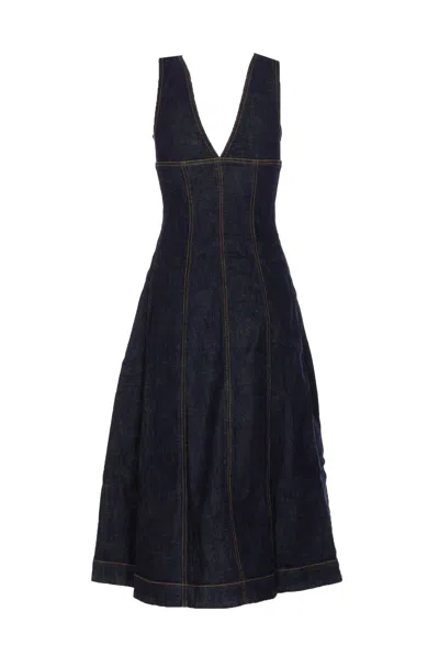 Self-portrait V-neck Denim Midi Dresses