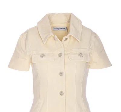 Self-portrait Structured Beige Dress With Classic Collar And Flap Pockets In Neutral