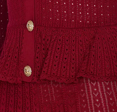 Self-portrait Self Portrait Women Burgundy Pointelle Knit Long-sleeved Mini Dress