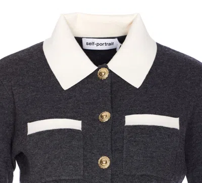 Self-portrait Contrast Collar Cardigan In Blue