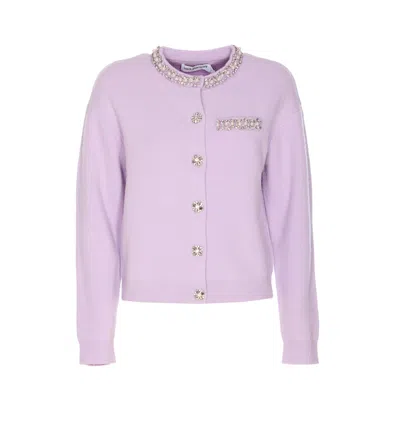 Self-portrait Lilac Crystal Trim Knit Cardigan In Purple