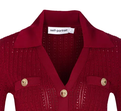 Self-portrait Self Portrait Women Burgundy Pointelle Knit Long-sleeved Mini Dress
