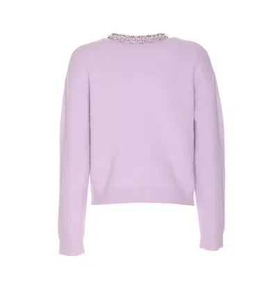 Self-portrait Lilac Crystal Trim Knit Cardigan In Purple