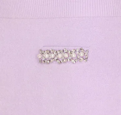 Self-portrait Knit Skirt With Crystal Embellishments And Elegant Silhouette In Purple