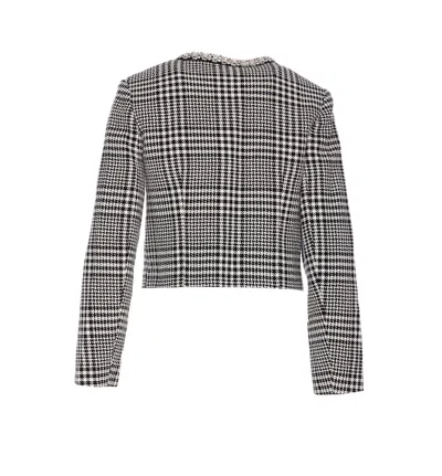 Self-portrait Embellished-collar Houndstooth Jacket In Gray