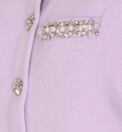 Self-portrait Lilac Crystal Trim Knit Cardigan In Purple