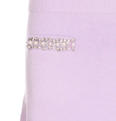 Self-portrait Knit Skirt With Crystal Embellishments And Elegant Silhouette In Purple