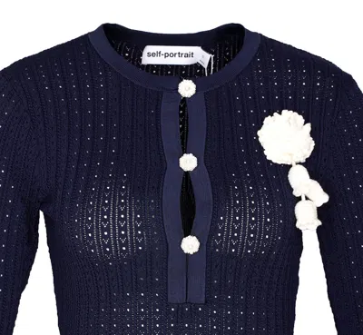 Self-portrait Self Portrait Women Perforated Knit Short Dress With Removable Lace Brooch