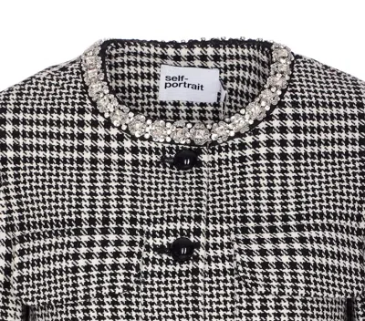 Self-portrait Embellished-collar Houndstooth Jacket In Gray