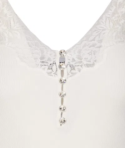 Self-portrait Lace-trimmed Ribbed Top
