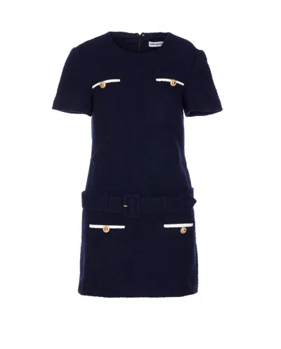 Self-portrait Textured Boucle Mini Dress In Blue
