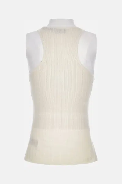 Elisabetta Franchi Top In Ribbed Knit Fabric With Openwork Details In White