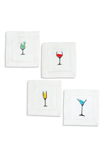 Tiramisu Set Of 4 Embroidered Linen Napkins In White