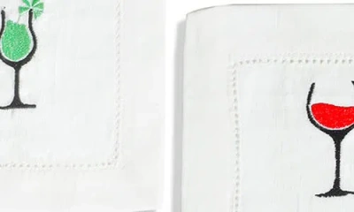 Tiramisu Set Of 4 Embroidered Linen Napkins In White