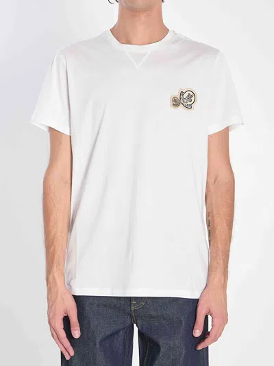 Moncler T-shirt With Double Logo Patches In White