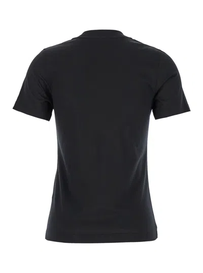 Moncler Women Black T-shirt With Rhinestone Logo In Cotton Woman In Black