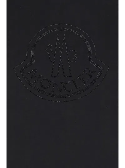 Moncler Women Black T-shirt With Rhinestone Logo In Cotton Woman In Black