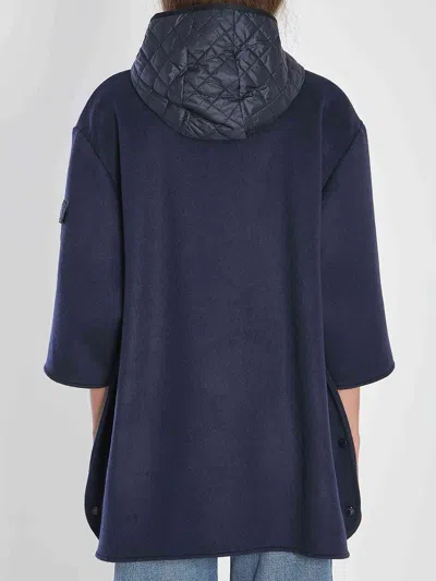Moncler Women Hooded Wool Cape In Blue