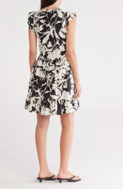 Caslon ® Print Ruffle Shoulder Minidress In Black