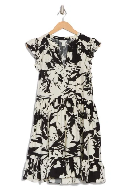 Caslon ® Print Ruffle Shoulder Minidress In Black