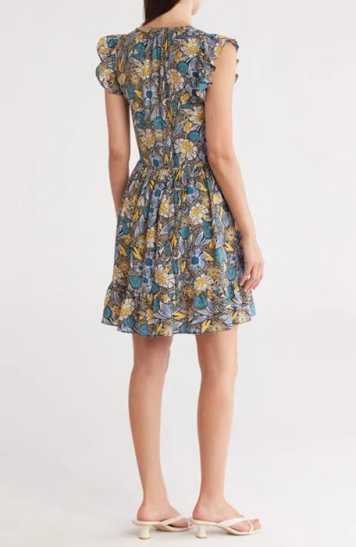 Caslon ® Print Ruffle Shoulder Minidress In Gray