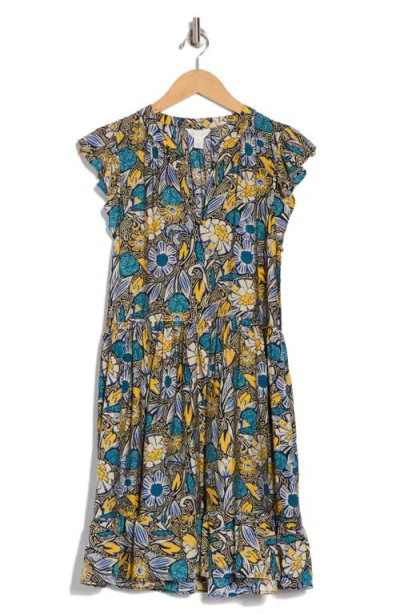 Caslon ® Print Ruffle Shoulder Minidress In Gray