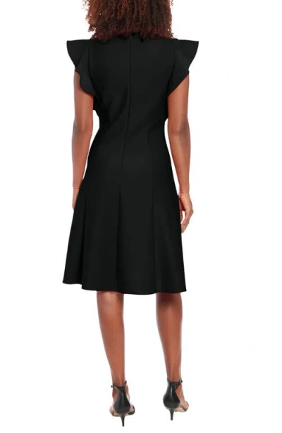 London Times Ruffle Cap Sleeve Fit & Flare Dress In Black