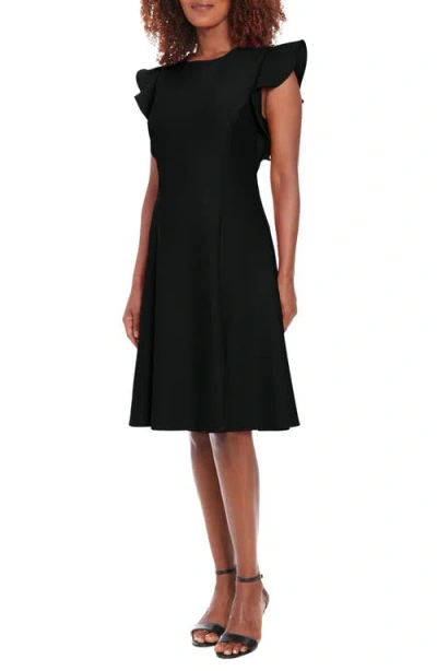 London Times Ruffle Cap Sleeve Fit & Flare Dress In Black
