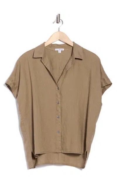James Perse Short Sleeve Linen Button-up Shirt In Brown