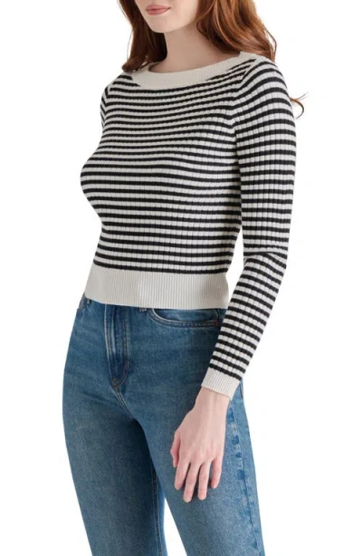 Steve Madden Stripe Boat Neck Sweater In Blue