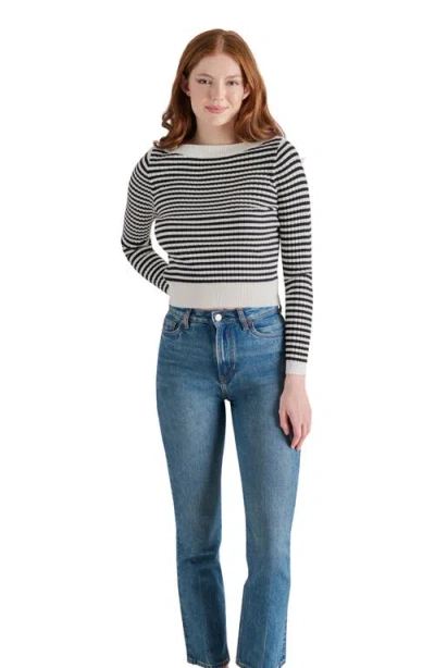 Steve Madden Stripe Boat Neck Sweater In Blue