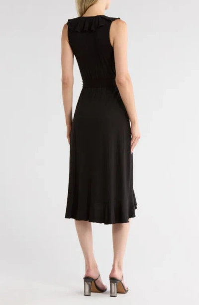 Loveappella Ruffle Faux Wrap Midi Dress In Black