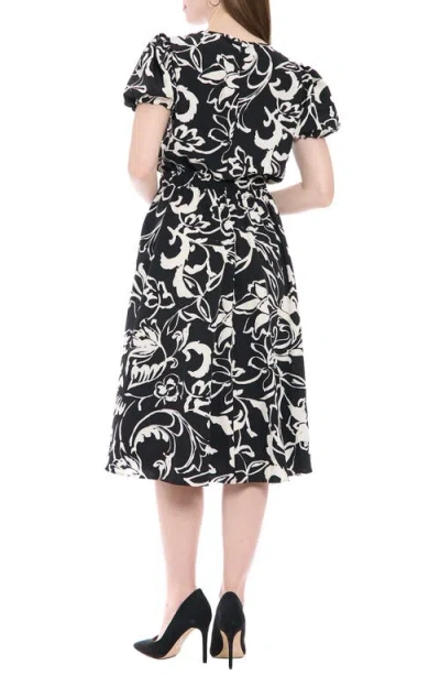 London Times Puff Sleeve Midi Dress In Black