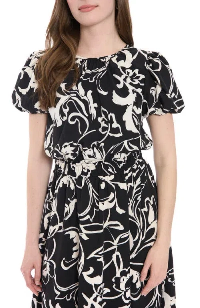London Times Puff Sleeve Midi Dress In Black