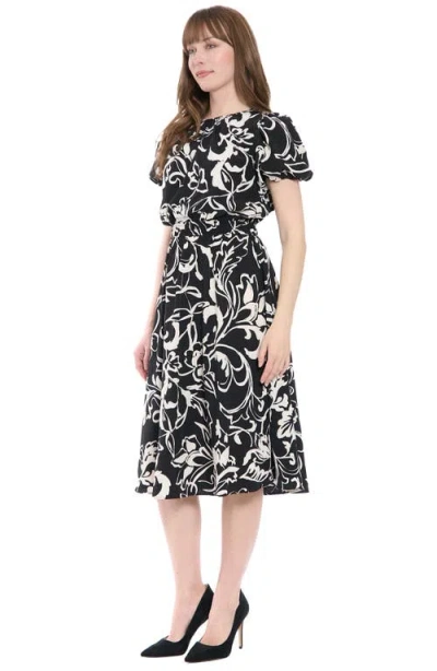 London Times Puff Sleeve Midi Dress In Black
