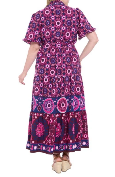 London Times Ruffle Short Sleeve Tiered Maxi Dress In Multi