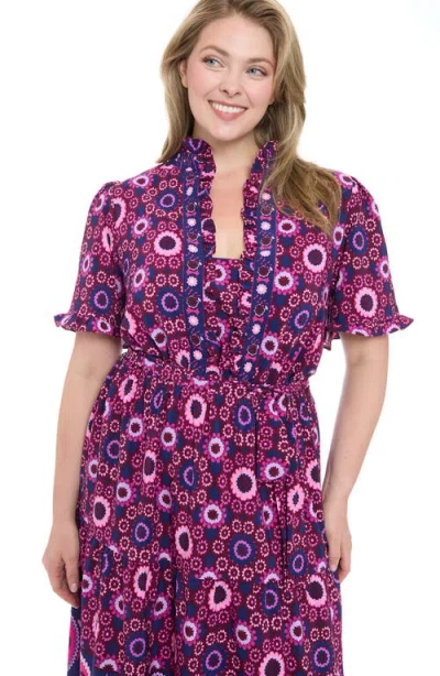 London Times Ruffle Short Sleeve Tiered Maxi Dress In Multi