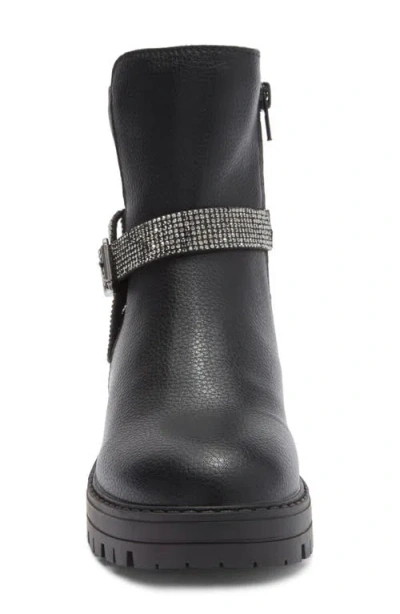 Steve Madden Kids' Eve Rhinestone Strap Lug Sole Boot In Black