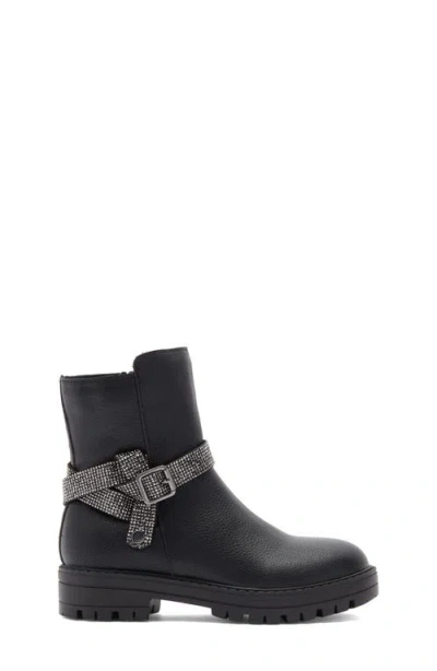 Steve Madden Kids' Eve Rhinestone Strap Lug Sole Boot In Black