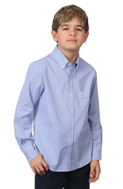 Tailorbyrd Kids' Micro Gingham Stretch Cotton Button-up Shirt In Blue