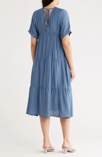 Wishlist Drop Shoulder Tiered Babydoll Midi Dress In Blue