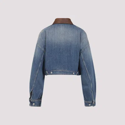 Prada Cropped Jacket With Dropped Shoulders And Puffed Sleeves In Blue