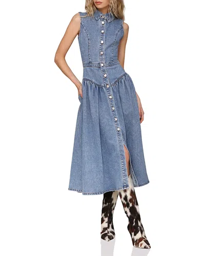Avec Les Filles Sleeveless Snap Front Midi Dress In Blue